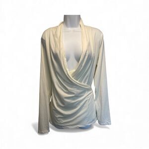 LRL Ralph Lauren White Low Cut Wrap Top Women’s Plus Size 2XL ST872